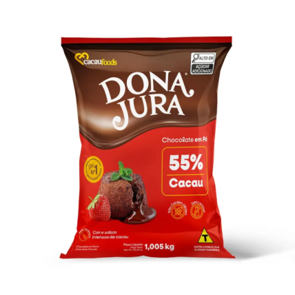 Chocolate em Pó Solúvel 55% Cacau Dona Jura 1,005kg para Confeitaria Chocolandia
