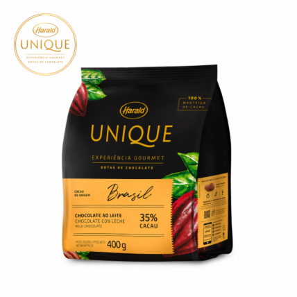 Chocolate em Gotas Ao Leite 35% Cacau Unique Harald 400g para Confeitaria Chocolandia