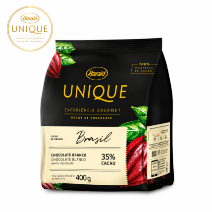 Chocolate em Gotas Branco 35% Cacau Unique Harald 400g para Confeitaria Chocolandia