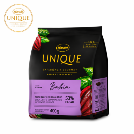 Chocolate em Gotas 53% Cacau Bahia Unique Harald 400g para Confeitaria Premium Chocolandia
