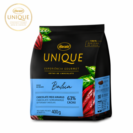 Chocolate em Gotas 63% Cacau Bahia Unique Harald 400g para Confeitaria Premium Chocolandia