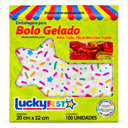 Embalagem para Bolo Gelado Confeito Branco 20x22cm 100un Lucky Fest Chocolandia