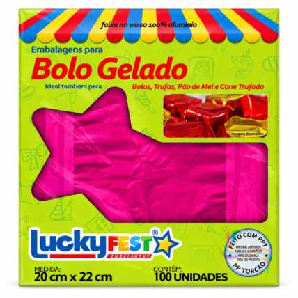 Embalagem para Bolo Gelado Pink 20x22cm 100un Lucky Fest Chocolandia
