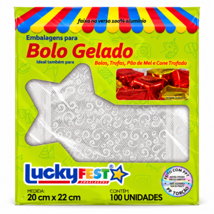 Embalagem para Bolo Gelado Renda Branca 20x22cm 100un Lucky Fest Chocolandia