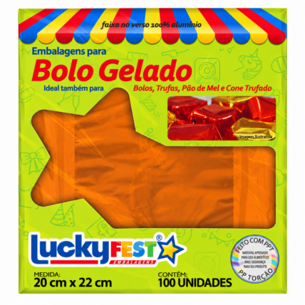 Embalagem para Bolo Gelado Laranja 20x22cm 100un Lucky Fest Chocolandia