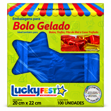 Embalagem para Bolo Gelado Azul Escuro 20x22cm 100un Lucky Fest Chocolandia