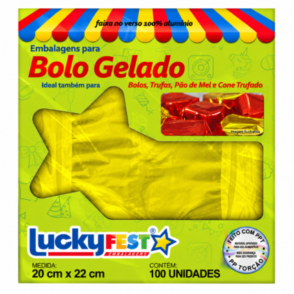 Embalagem para Bolo Gelado Ouro Brilhante 20x22cm 100un Lucky Fest Chocolandia