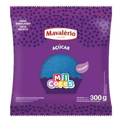 Açúcar Colorido Azul Mil Cores Mavalério 300g para Confeitaria Chocolandia