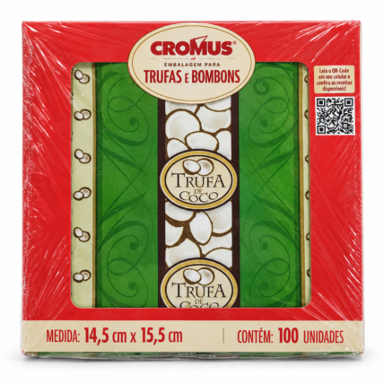 Embalagem para Trufa Sabor Nova Coco Cromus 14,5x15,5cm 100 Unidades Chocolandia