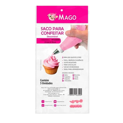 Saco para Confeitar Descartável Mago 19cmx31cm 5un Pequeno