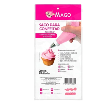 Saco de Confeitar Descartável Mago 26cmx47cm 5un Gigante
