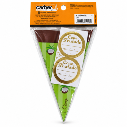 Embalagem para Cone Trufado Coco Carber 10x15cm 50 Unidades Chocolandia