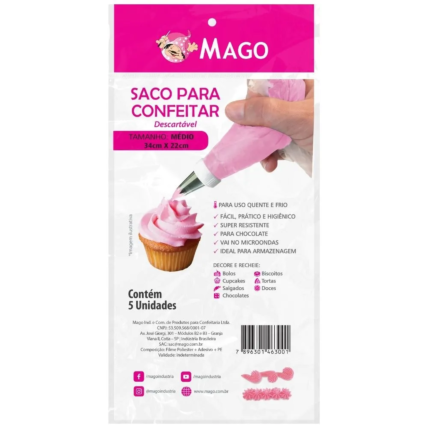 Saco para Confeitar Descartável Mago 22cmx34cm 5un Médio