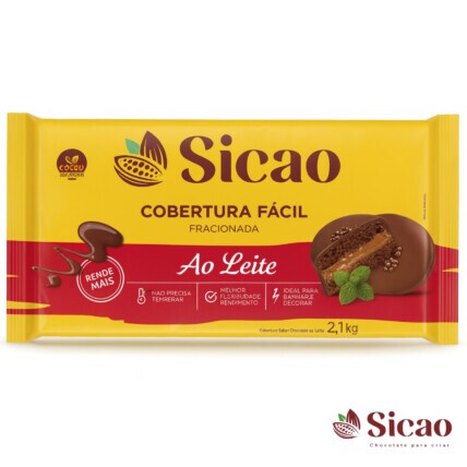 Cobertura Fracionada em Barra Sicao Ao Leite Fácil 2,1kg para Confeitaria Profissional Chocolândia