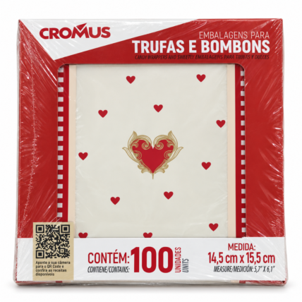 Embalagem para Trufa História de Amor Cromus 14,5x15,5cm 100 Unidades Chocolandia