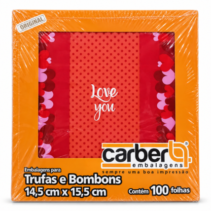Embalagem para Trufa Sweet Heart Carber 14,5x15,5cm 100 Unidades Chocolandia