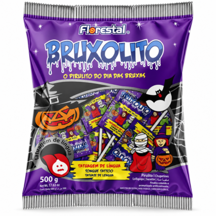 Pirulito Bruxolito Tatuagem de Língua Florestal 500g com 50 Unidades Chocolandia