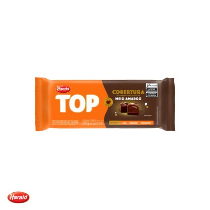 Cobertura de Chocolate Meio Amargo em Barra Top Harald 1,01kg para Confeitaria Profissional Chocolândia