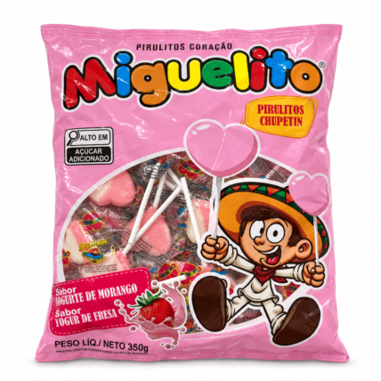 Pirulito Coração Sabor Iogurte Miguelito 350g 50 Unidades Chocolandia