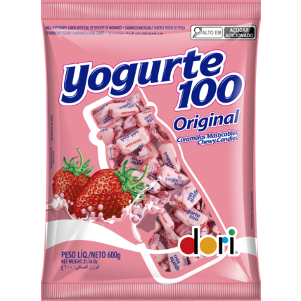 Bala Mastigável Yogurte 100 Dori Morango 600g
