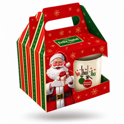Embalagem Caixa Maleta para Caneca com Alça e Visor Feliz Natal 10un Ideia Chocolandia