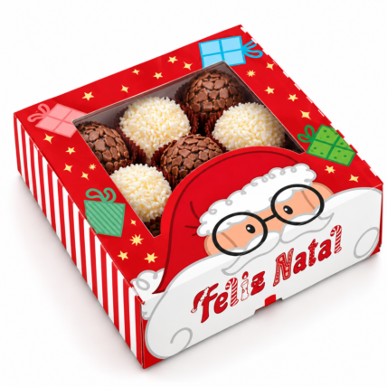 Embalagem Caixa Practice com Visor para 6 Doces Natal Divertido 12x8x4cm 10un Ideia Chocolandia