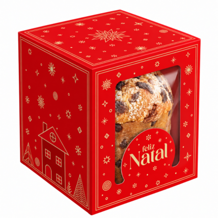 Embalagem Caixa Classic com Visor para Mini Panetone 70g a 100g Brilhos de Natal 10un Ideia Chocolandia