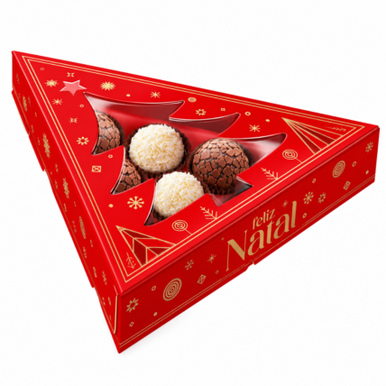 Embalagem Caixa Árvore com Visor para 10 Doces Brilhos de Natal 20,5x20,5x4cm 10un Ideia Chocolandia