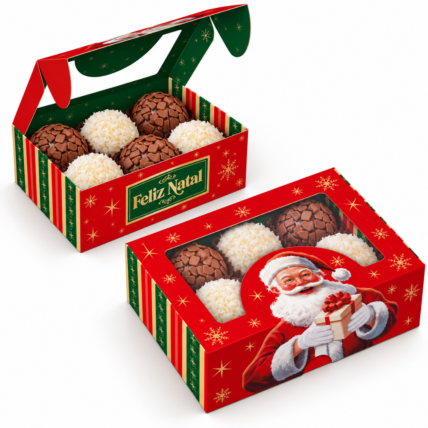Embalagem Caixa Practice com Visor para 6 Doces Brigadeiros e Bombons Feliz Natal 10un Ideia Chocolandia