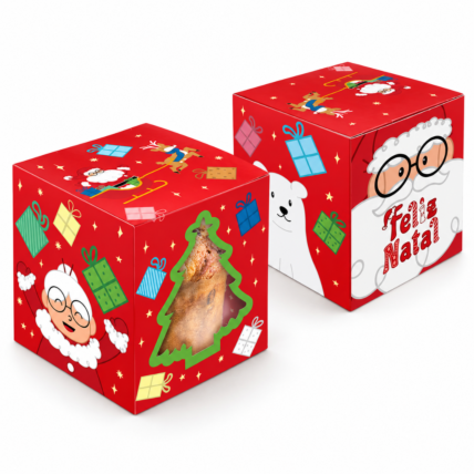 Embalagem Caixa Classic com Visor para Panetone 500g Natal Divertido 15x15x17cm 10un Ideia Chocolandia