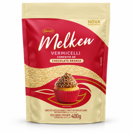 Vermicelli Chocolate Branco Melken Harald 400g para Confeitaria Chocolandia