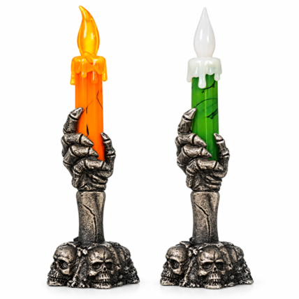 Castiçal Mão com Luz Halloween 15x4,5cm Decorativo Silver Chocolandia