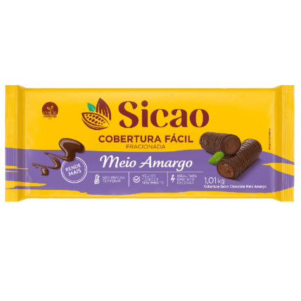 Cobertura Fracionada Fácil Sicao Barra Meio Amargo 1,01kg para Confeitaria – Chocolândia