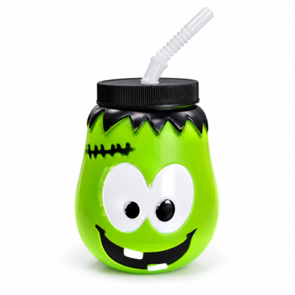 Copo com Canudo Frankenstein Halloween 340ml Cromus Chocolandia