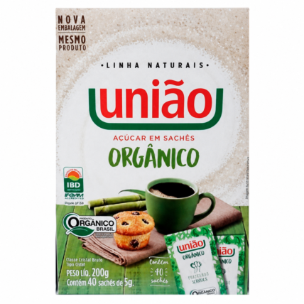 Açúcar Cristal Orgânico União 200g com 40 Sachês de 5g | Chocolandia