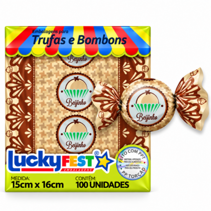 Embalagem para Trufa Beijinho 15x16cm 100un Lucky Fest Chocolandia