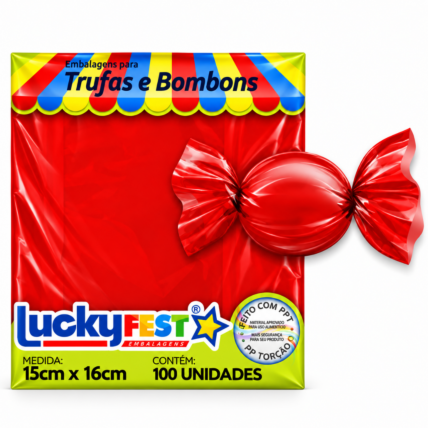 Embalagem para Trufa Lisa Vermelha 15x16cm 100un Lucky Fest Chocolandia
