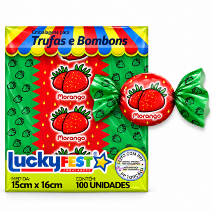 Embalagem para Trufas e Bombons Morango 15x16cm 100un Lucky Fest Chocolandia