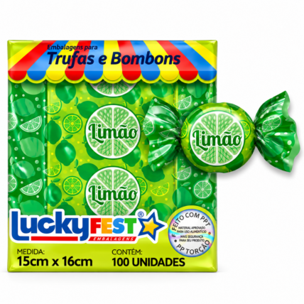 Embalagem para Trufas e Bombons Limão 15x16cm 100un Lucky Fest Chocolandia