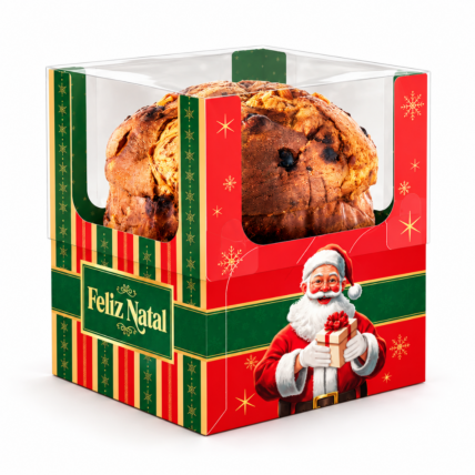 Embalagem Caixa Encanto para Panetone 450 a 500g Feliz Natal 15x15x17cm 10un Ideia Chocolandia