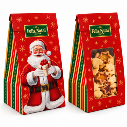 Embalagem Saco Practice com Visor Médio para Biscoitos e Doces Feliz Natal 10un Ideia Chocolandia
