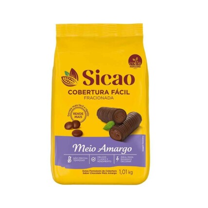 Cobertura Fracionada Sicao Gotas Meio Amargo 1,01kg Para Confeitaria Profissional Chocolândia