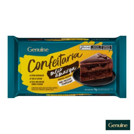 Cobertura Genuine Confeitaria Meio Amargo 1 kg – Chocolate Fracionado Profissional | Chocolândia