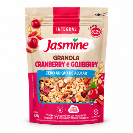 Granola Integral Superfrutas Zero Açúcar Jasmine 250g Cranberry e Gojiberry Chocolandia