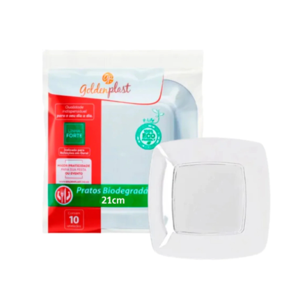 Prato Quadrado Cristal Golden 21cm 10un