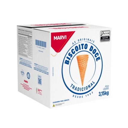 Casquinha de Biscoito Doce Cones Marvi 300 Unidades – Crocância, Qualidade e Praticidade para Sorveterias | Chocolândia