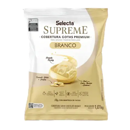 Cobertura Fracionada em Gotas Chocolate Branco Supreme Selecta 1,01kg – Cremosa, Prática e de Fácil Derretimento | Chocolândia