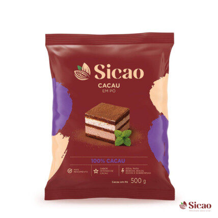 Cacau em Pó 100% Cacau Sicao Cacau em Pó 100% Cacau Sicao 500g Alcalino para Confeitaria Profissional Chocolandia
