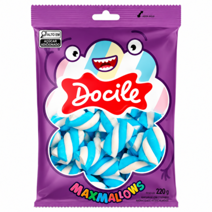 Marshmallow Docile Maxmallows Twist Azul e Branco 250g para Festas Chocolandia