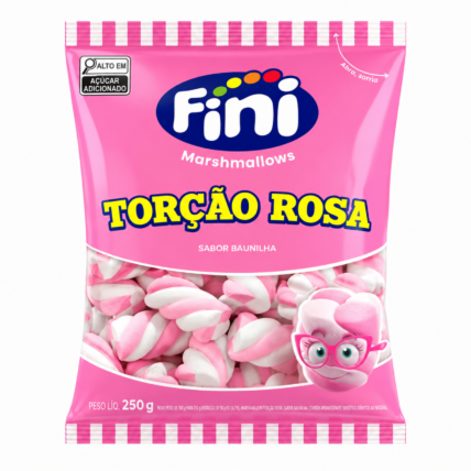 Marshmallow Fini Torção Rosa 250g Doce Macio para Festas e Sobremesas Chocolandia